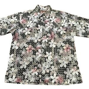 "Tori Richards" Hawaii Shirt "LAWN" Made In USA,White & Pink Flowers,XL, Mens